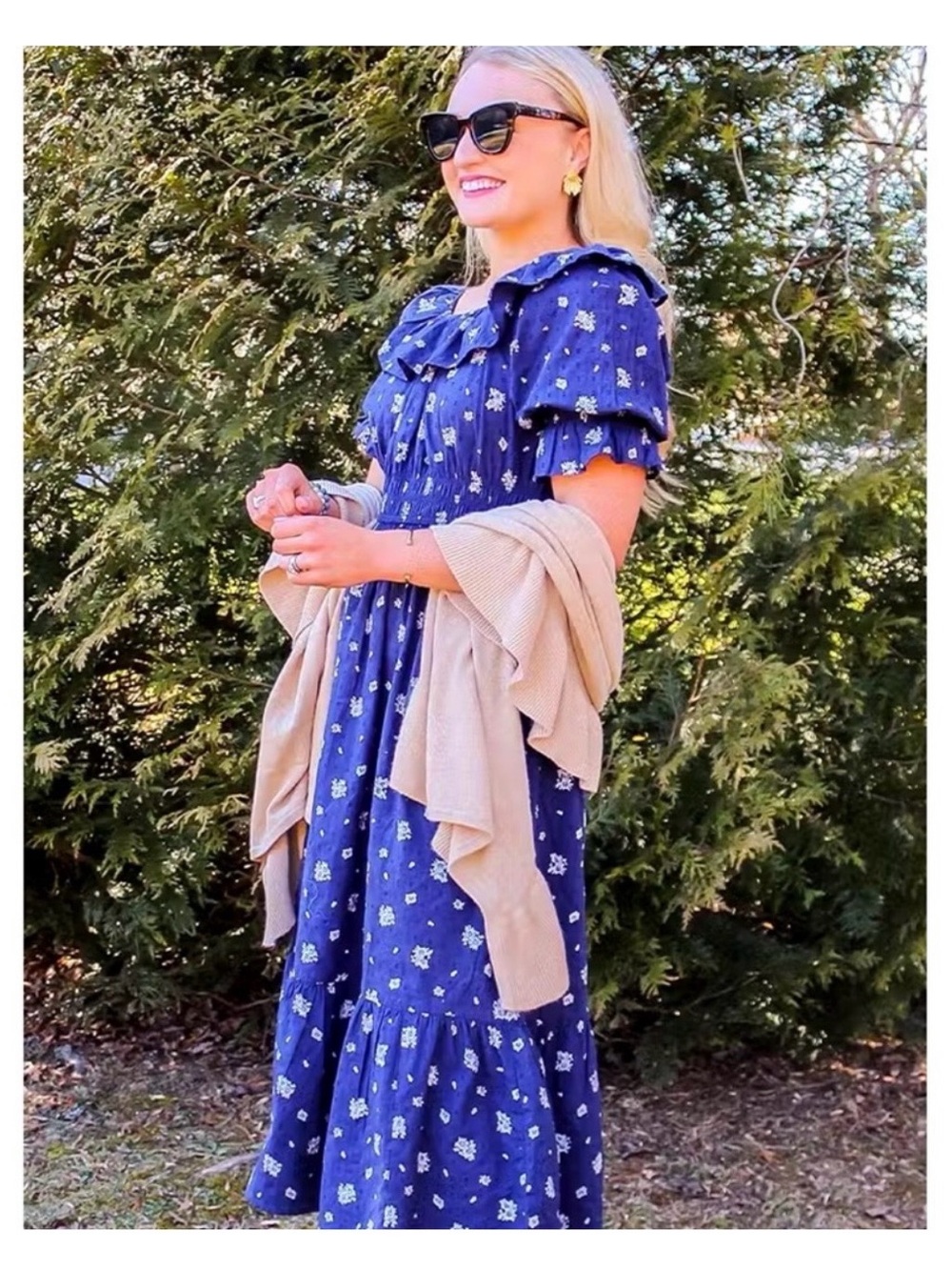 UNIVERSAL THREAD 100% Cotton Floral Maxi Dress with Ruffle Collar, Size Medium